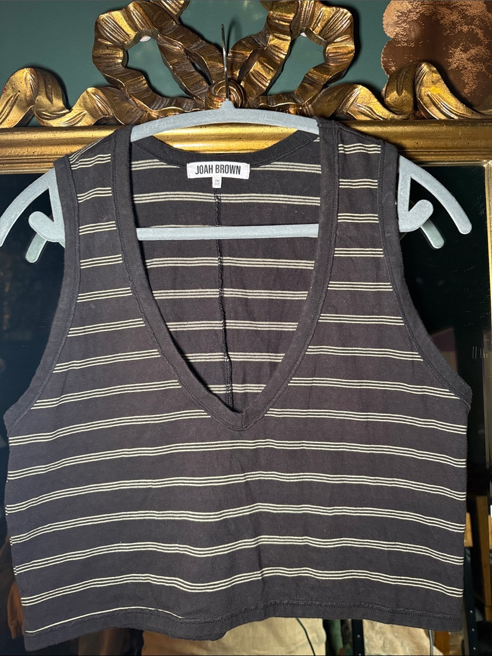 Joah Brown Striped V-Neck Crop Tank - Picture 2 of 5